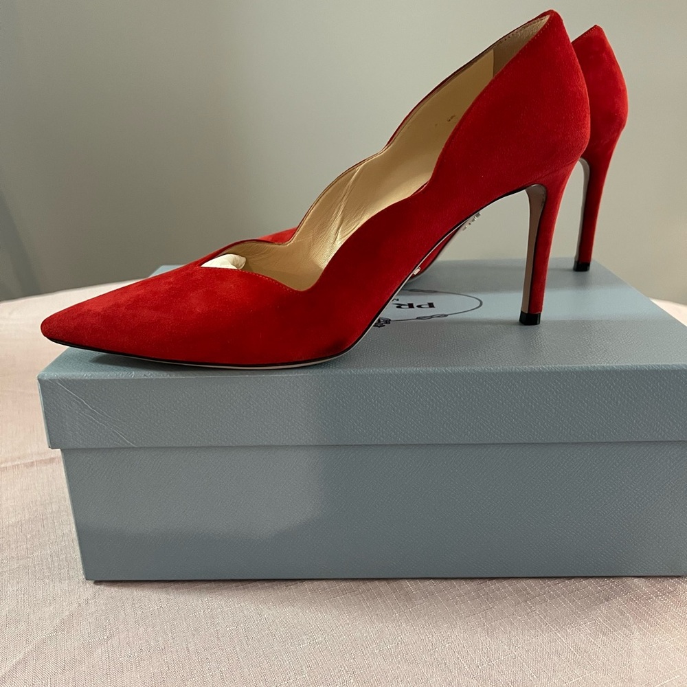 Prada Red Suede Pumps - Picture 5 of 12